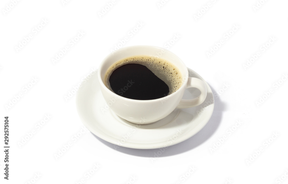 Top view black coffee with bubble in white cup. isolated on white Top view black coffee with bubble in white cup. isolated on white