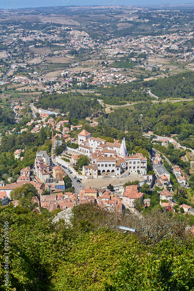 View at the Sintra area with National Palace of Sintra and other sightseeing places