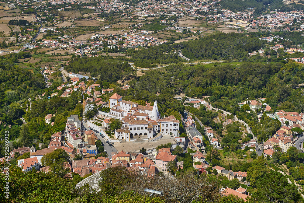 View at the Sintra area with National Palace of Sintra and other sightseeing places
