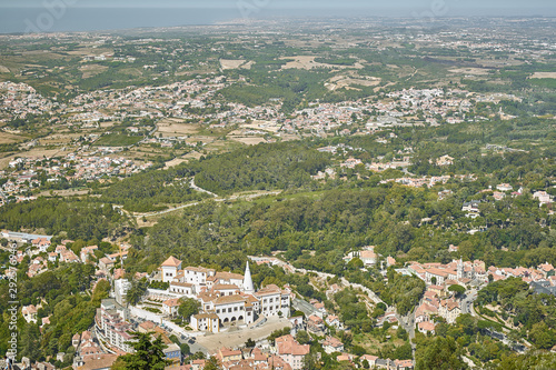 View at the Sintra area with National Palace of Sintra and other sightseeing places