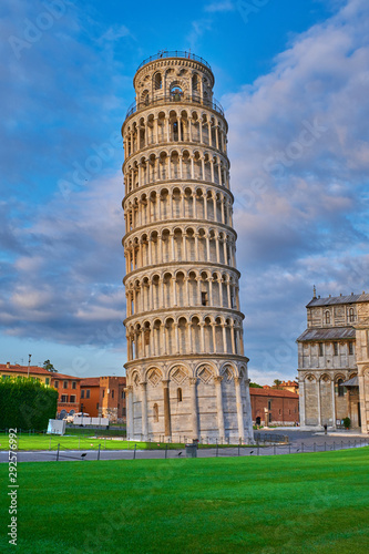 Leaning tower of Pisa  Italy. Sunrise in the city of Pisa