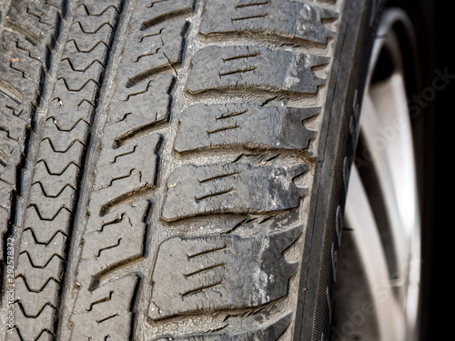 Old, Worn and Cracked tire tread, Poor Drivability and High Risk of Traffic Accident