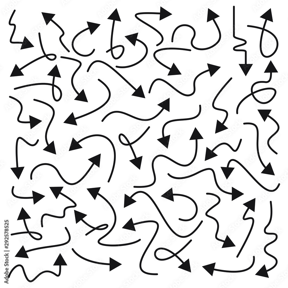 Set of vector curve arrows. Hand drawn arrows in doodle style Set of vector curve arrows. Hand drawn arrows in doodle style