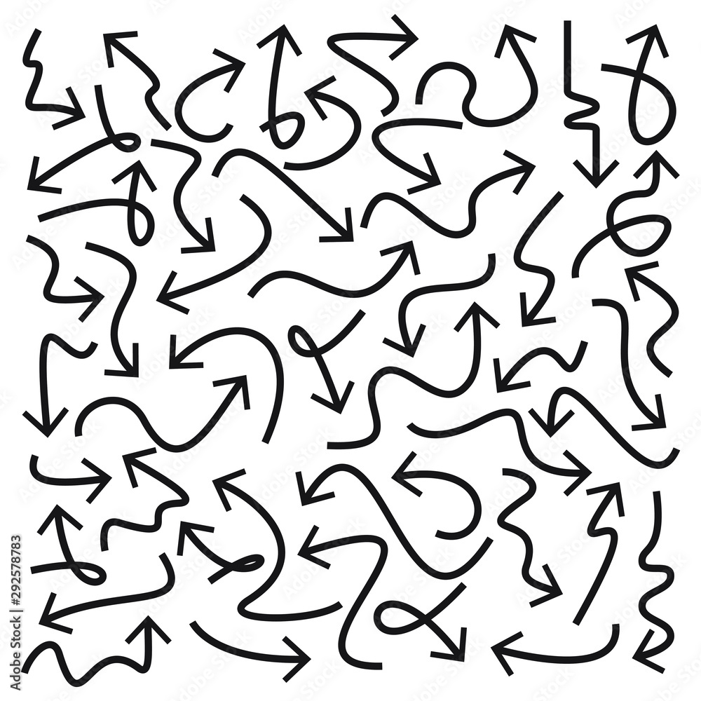 Set of vector curve arrows. Hand drawn arrows in doodle style Set of vector curve arrows. Hand drawn arrows in doodle style