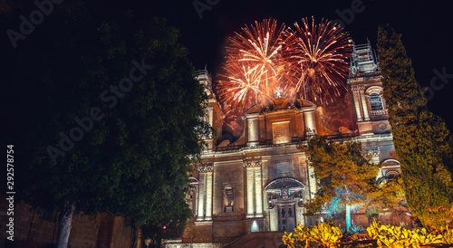 Malta Valletta night Festival of fireworks. Travel concept © Parilov