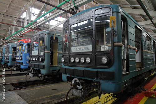 Inside the Kaluzhskoye electric depot for the maintenance and repair of passenger trains and cars of the city metro. Moscow, Russia