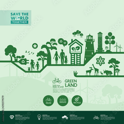 Save the world together green ecology vector illustration.