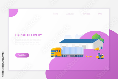 Truck car vehicle near warehouse Cargo Delivery Flat vector illustration.