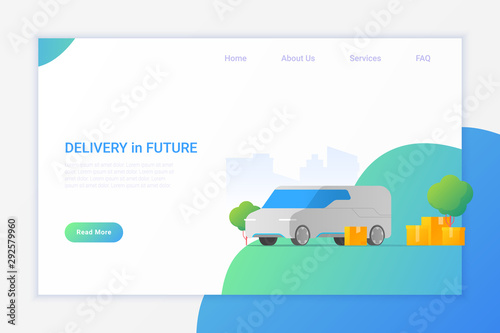 Futuristic Cargo unmanned self-driving Van delivery car vehicle with Containers Flat vector illustration. Future Delivery Shipment concept.