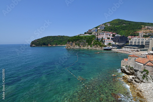 View of the city of Budva from the Mediterranean Sea, Montenegro