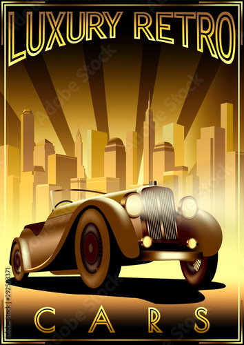 Luxury Retro Car Motor Shop Vintage Poster.