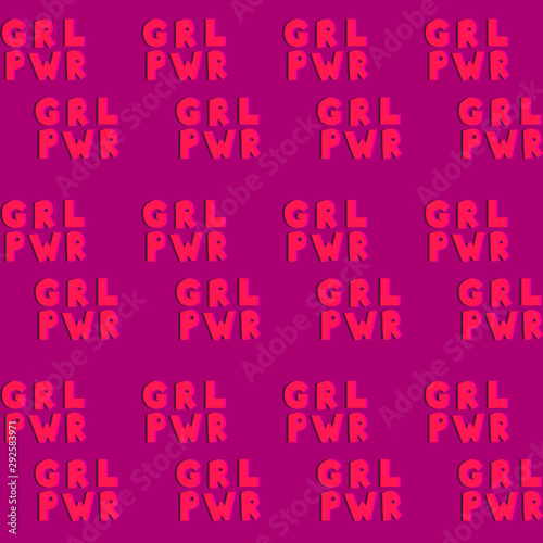 Seamless pattern with girl power inscription. Feministic lettering in hand drawn style. Vector illustration in pink colors for wrapping paper, textile print, web background.