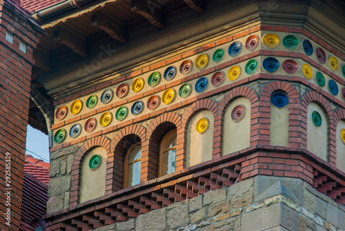 Colored ceramic dishes architecture details
