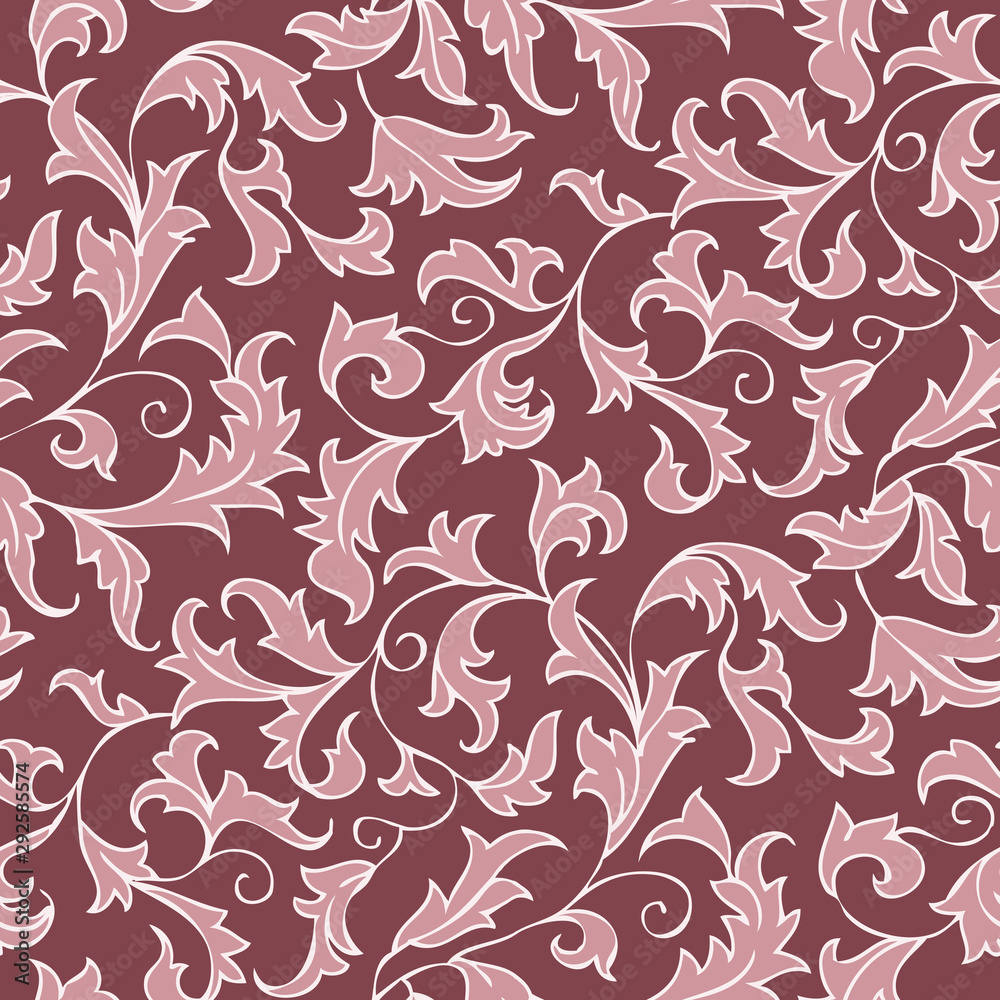 Pink and purple holly vine seamless pattern