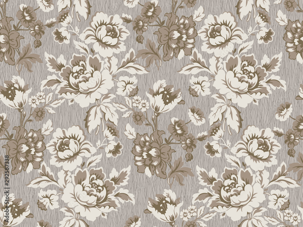 Seamless neutral coloured damask floral pattern