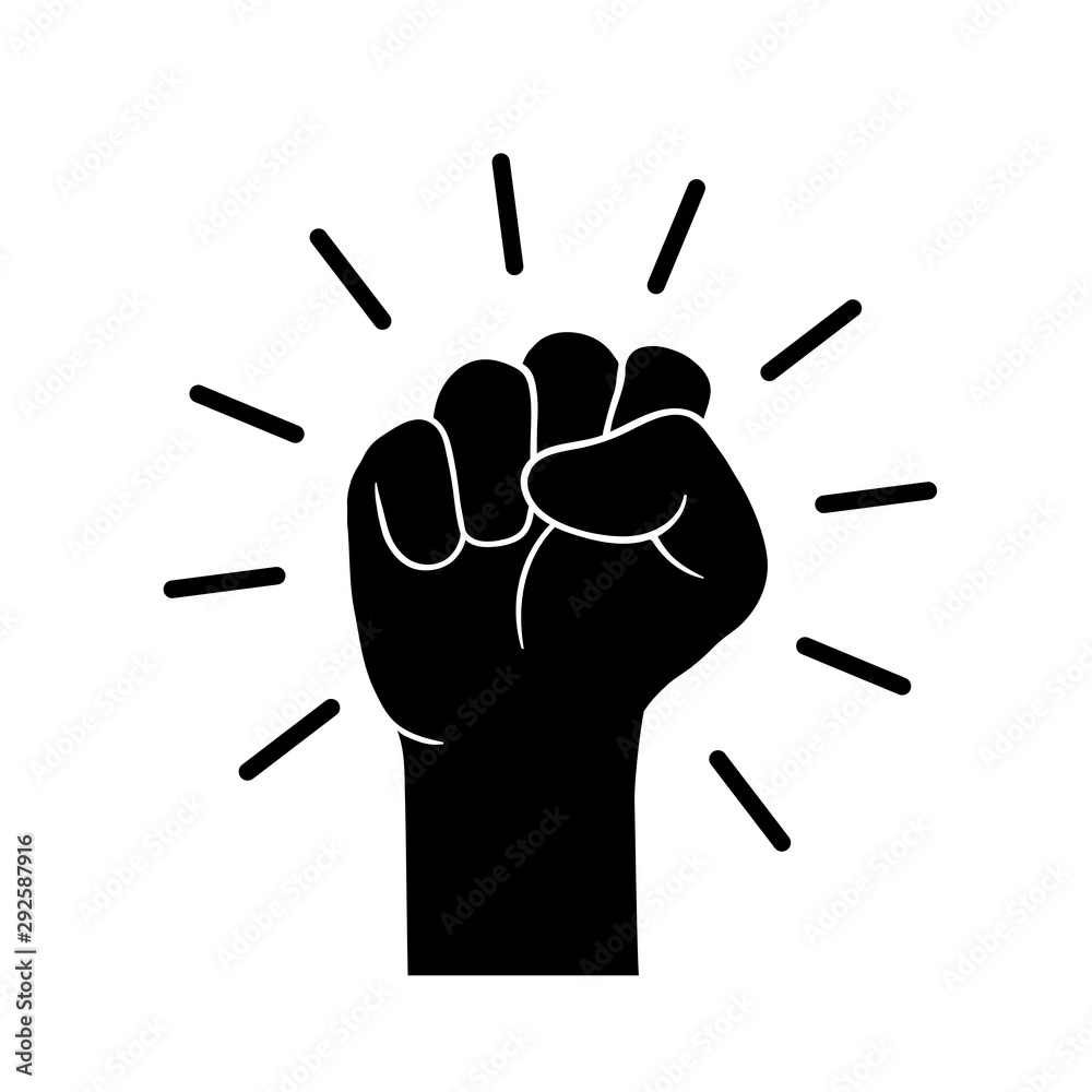 Hand up proletarian revolution, clenched fist hand. Raised fist