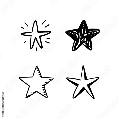 Star doodles collection. Set of hand drawn stars. Vector art illustration.