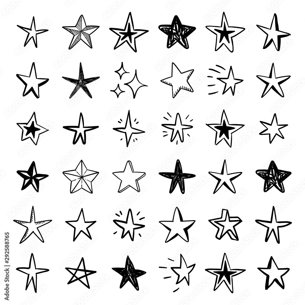 Star Doodles Collection Set Of Hand Drawn Stars Vector Art