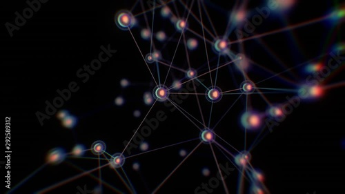 Digital technology / information / networking concept. Abstract network grid rotating. Seamless / looped 3d animation with DOF blur.