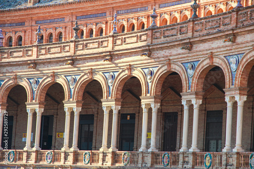 Plaza de Espana in Sevilla, colorful ancient spanish architecture in Sevilla, Andalusia in Spain