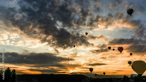 Timelapse of the hot air balloons flying in the sky, Cappadocia, Turkey photo