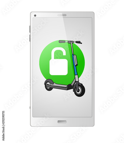 Smartphone mit E-Scooter und Schloss 01 - Farbschema 02