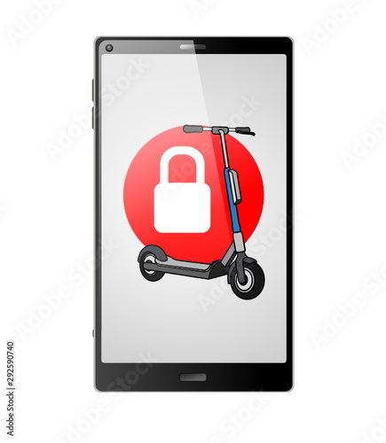 Smartphone mit E-Scooter und Schloss 04 - Farbschema 01