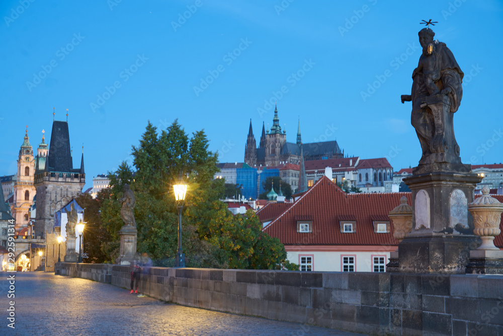 Obraz premium Prague - Charles Bridge and Old Town area at sunrise