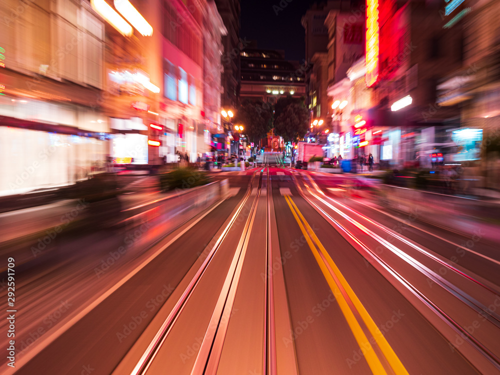 Dynamic Night Cable Car drive through San Francisco