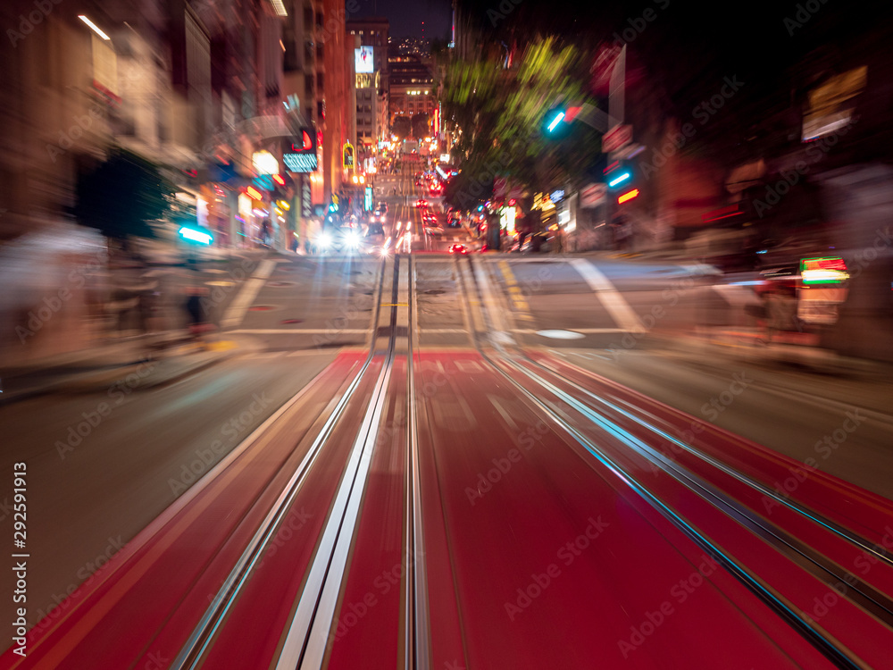 Dynamic Night Cable Car drive through San Francisco