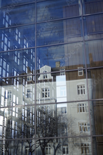 reflection of the old buildings of munich