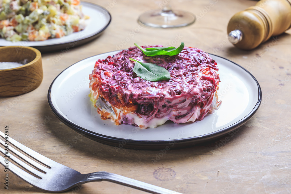 Assortment salad of Russian cuisine Assortment salad of Russian cuisine