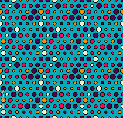 Seamless abstract bubble textile pattern. Multicolor modern stylish background polka dot cover.