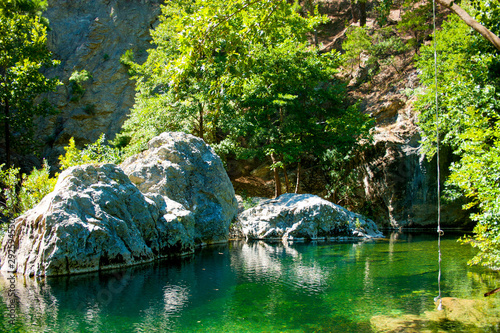 Green habitat at the National Park with lake and river in Kaz Mountain, Kaz Daglari, Mount Ida in the district of Edremit in Balikesir, Turkey