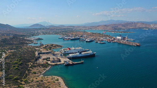 Aerial photo of industrial old shipyard repairing small boats in Mediterranean port © aerial-drone