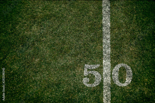 American Football 50 yard line football field and game