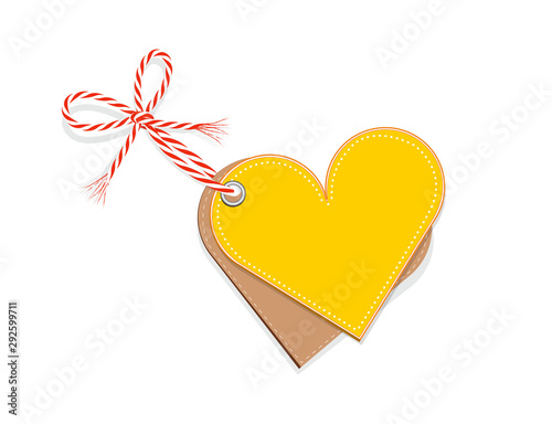 Blanko Herz aus Leder mit rot-weiße Kordel Schleife, Karte für Muttertag, Valentinstag, Hochzeit uvm Vektor Illustration isoliert auf weißem Hintergrund