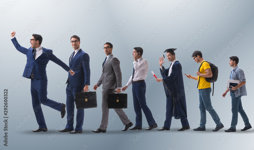 Obraz premium Business concept with man progressing through stages