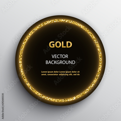 Round black poster with golden glittering frame