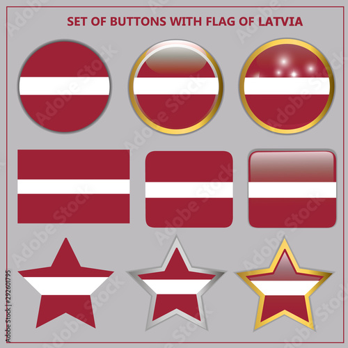 Free Download Bright set buttons with flag of Latvia. Bright illustration with flag . - GFXLoad