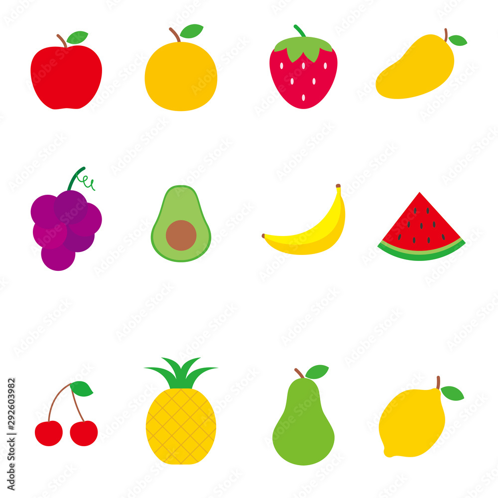 Set of fruits vector illustration with simple flat design Set of fruits vector illustration with simple flat design