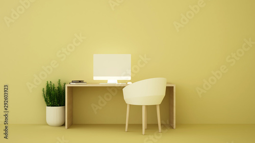 Work space in the yellow room for bussiness artwork. Study room on yellow tone presentation.3D Illustration © CHOTi