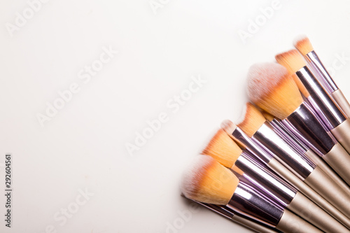 Set of makeup brushes isolated on white background