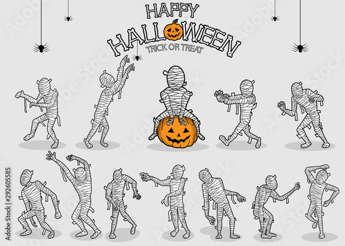 collection set of halloween monster costume Mummy