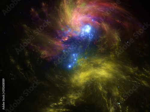 Illustration - Galaxies, Deep Space Nebula - starfield, stars and space dust scattered throughout the vast universe. Swirling cloud, burst of light, birth of stars, illustration, cosmic artwork.