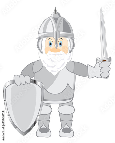 Cartoon of the ancient warrior in defensive send and panoply