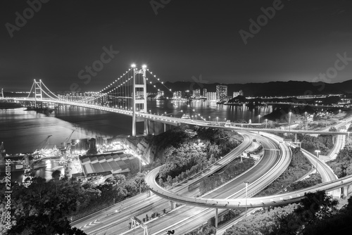 Tsing Ma Bridge in Hong Kong city at night