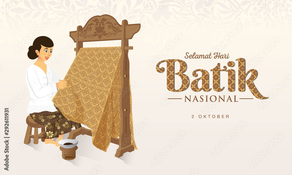 Indonesian Holiday Batik Day Illustration.Translation: October 02, Happy   National Batik day. Suitable for greeting card, poster and banner