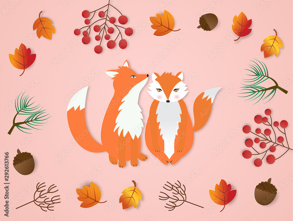 Vector image of cute couple red fox. Vector image of cute couple red fox.