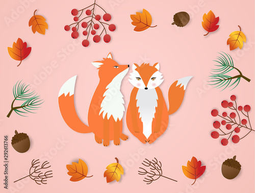 Vector image of cute couple red fox.